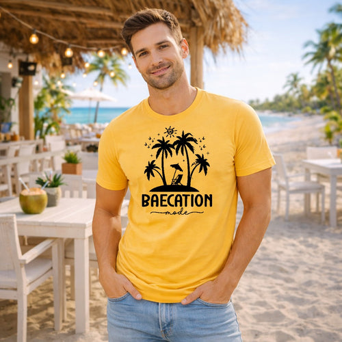 baecation mode palmtrees black shirt graphic sku 300-FR-11 vacation design