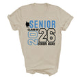 personalized senior class of 2026 shirt with school name blue
