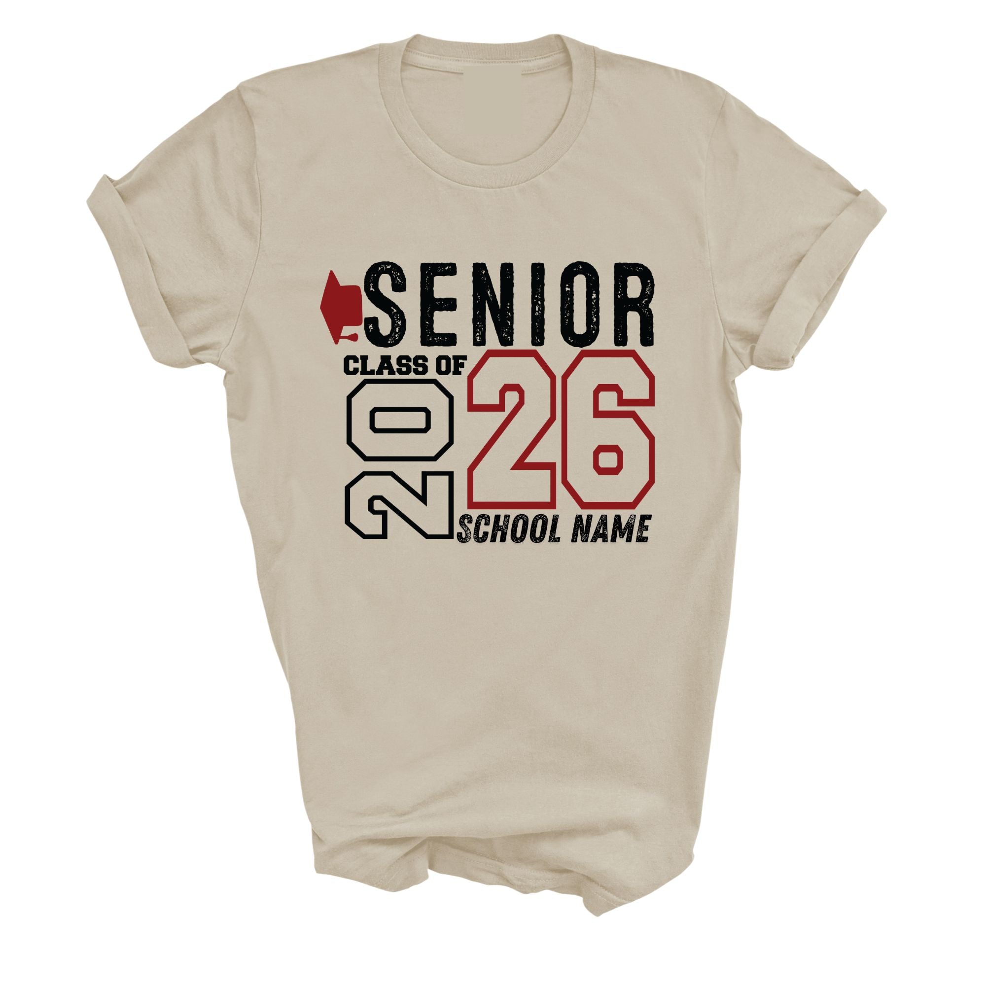 personalized senior class of 2026 shirt with school name red
