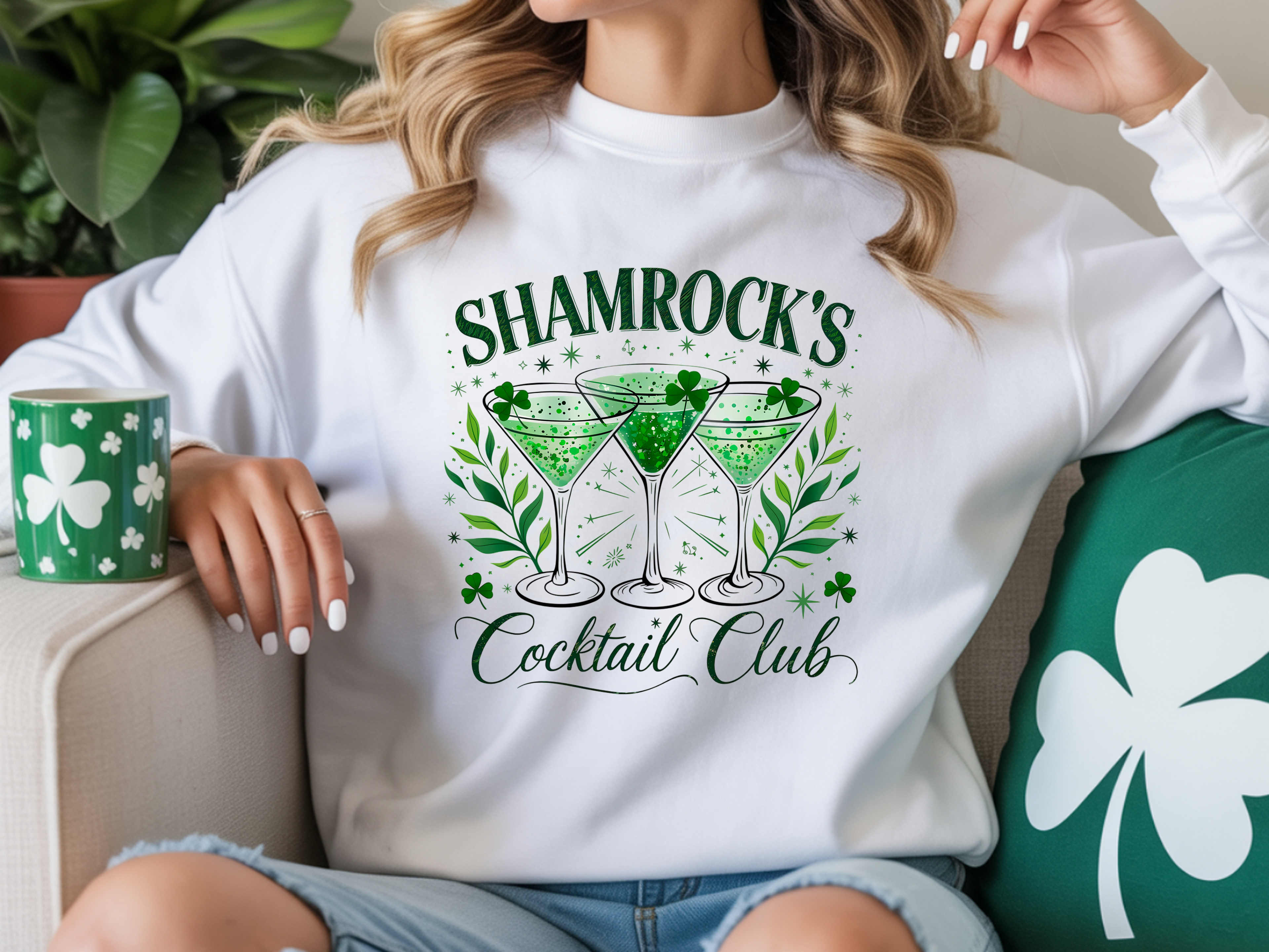 Shamrocks Cocktail Club St Patricks Day shirt with martini shamrock drinks