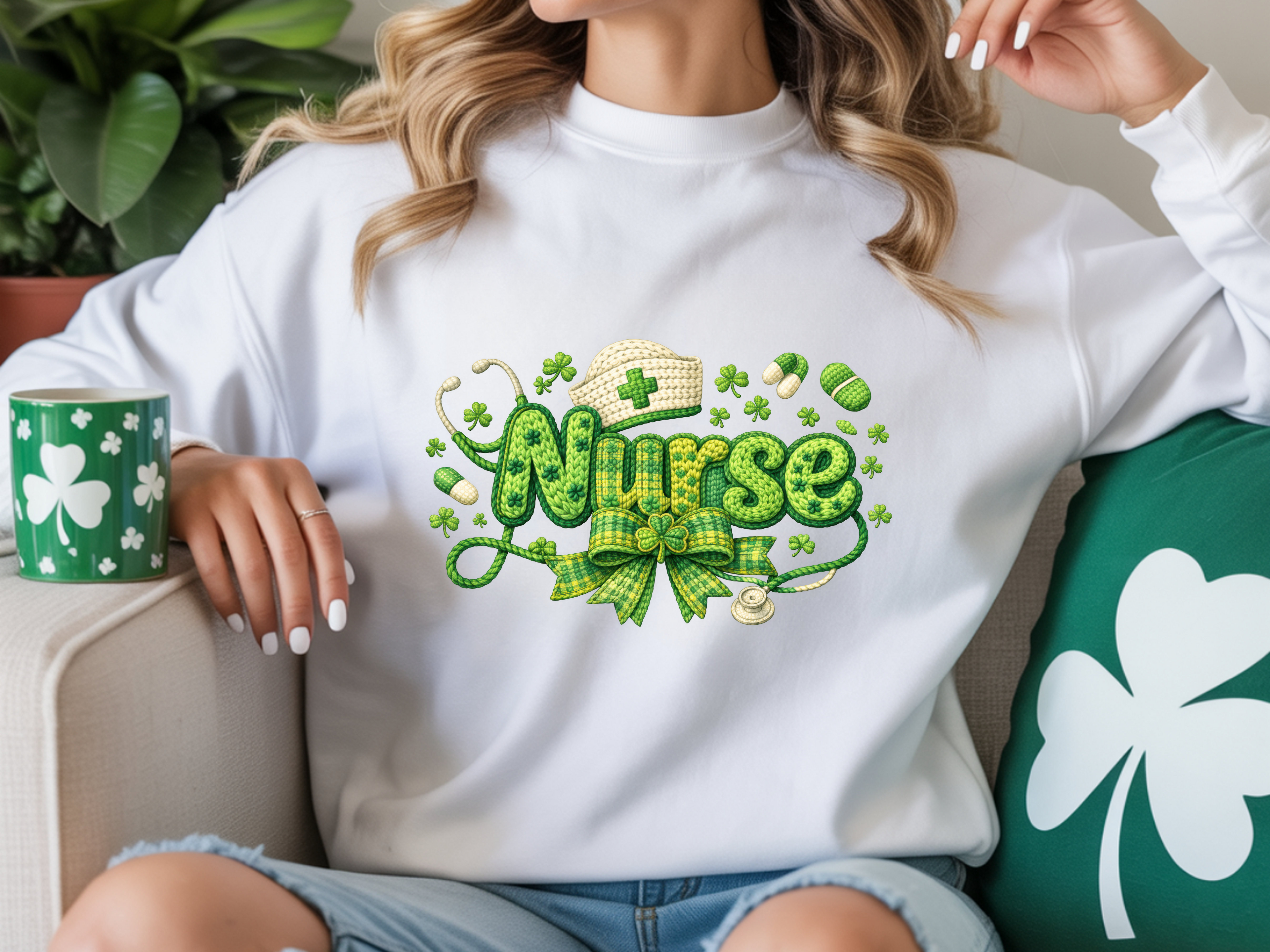 St Patricks Day nurse shirt with shamrock and stethoscope design
